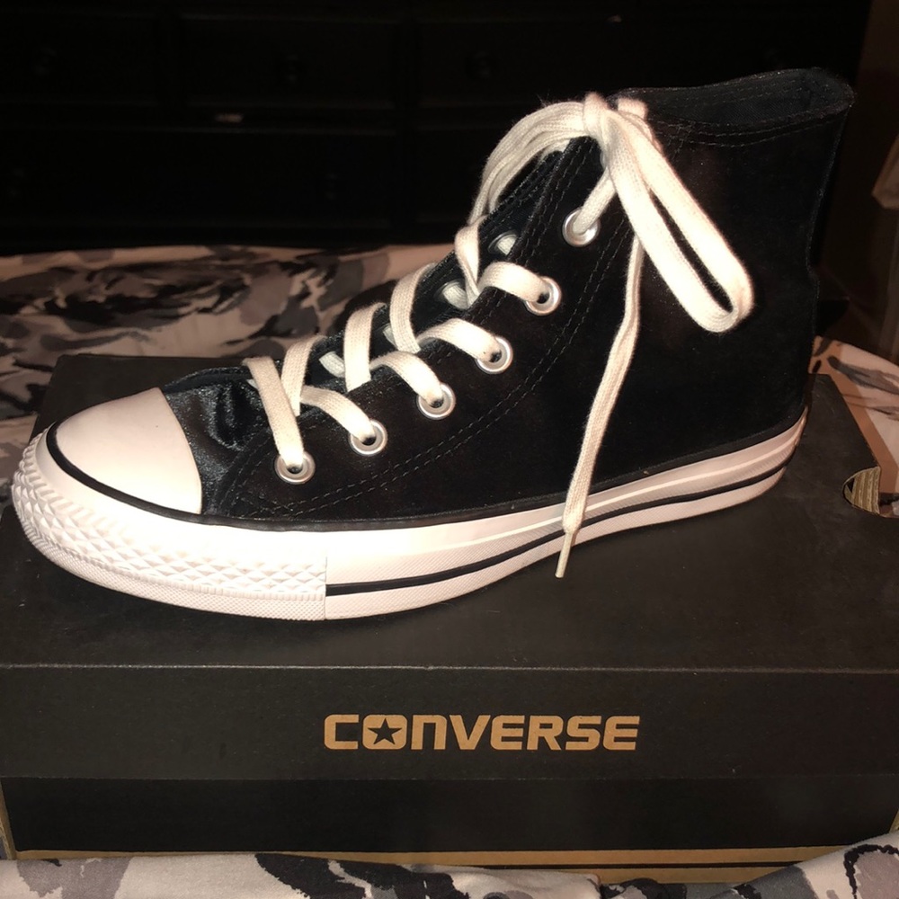 Black Velvet High Top Converse Sneakers